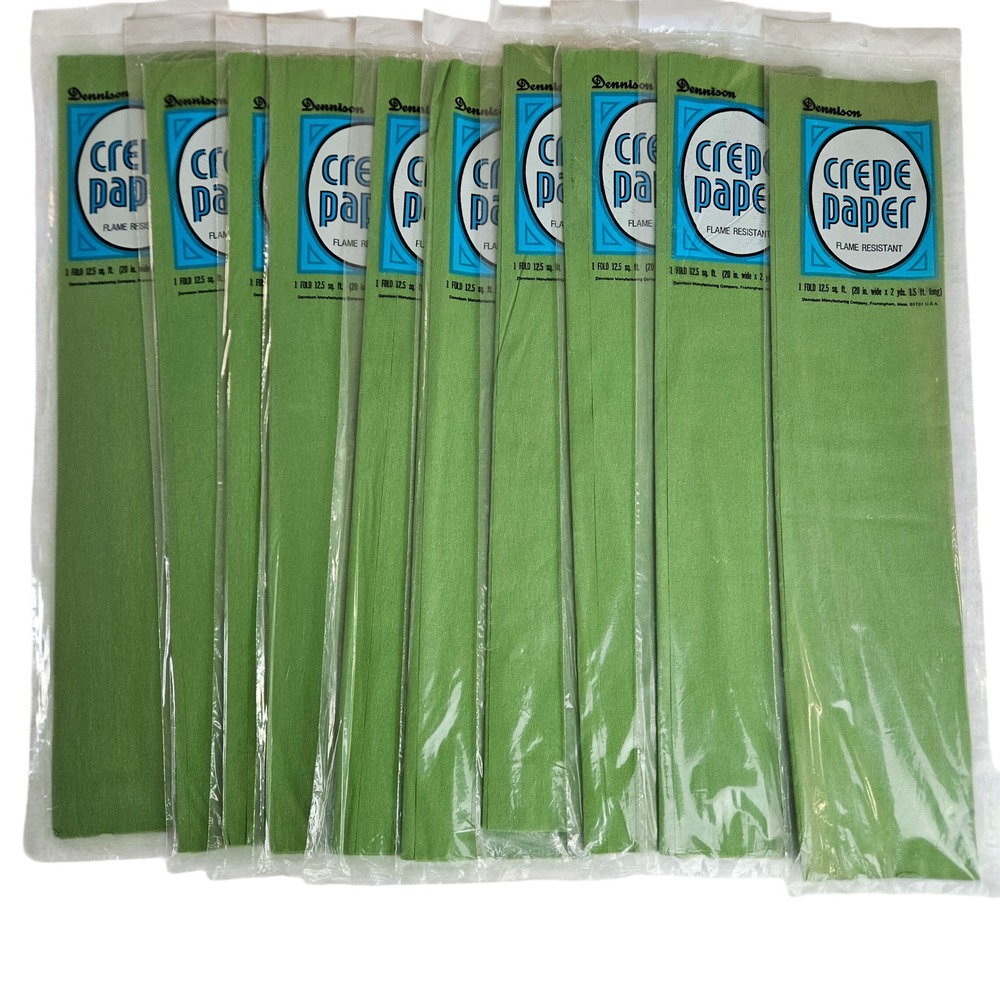 Dennison Green Flame‎ Resistant Crepe Paper 10 Folds Vintage Craft Supplies Bulk